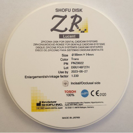 Z0022 SHOFU DISK ZR LUCENT 14MM TRANS