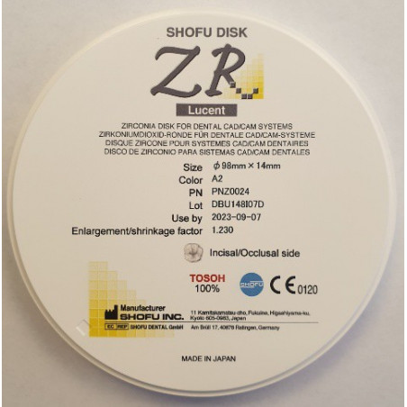Z0024 SHOFU DISK ZR LUCENT 14MM A2