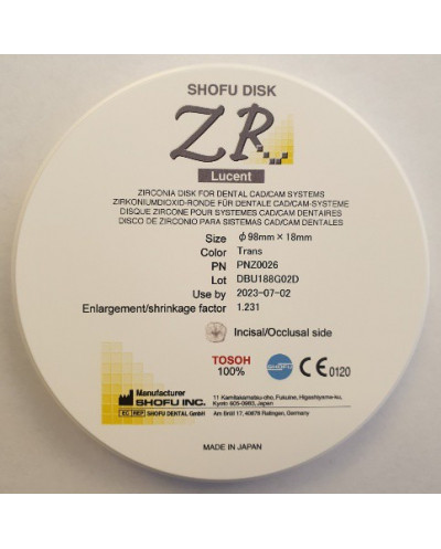 Z0026 SHOFU DISK ZR LUCENT 18MM TRANS