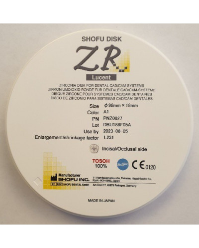 Z0027 SHOFU DISK ZR LUCENT 18MM A1