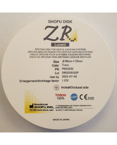 Z0030 SHOFU DISK ZR LUCENT 22MM TRANS