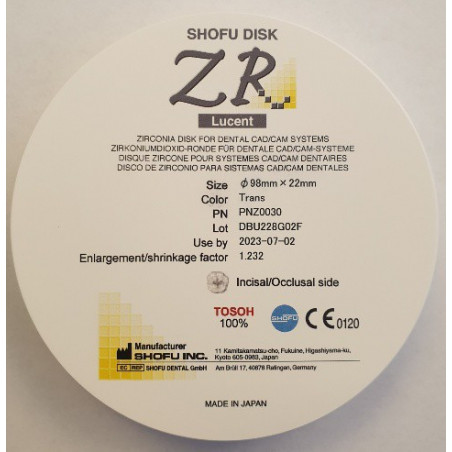 Z0030 SHOFU DISK ZR LUCENT 22MM TRANS