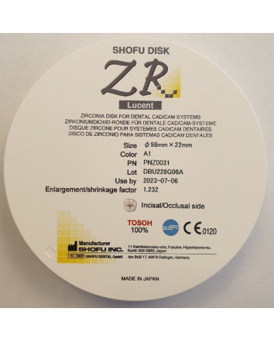 Z0031 SHOFU DISK ZR LUCENT 22MM A1