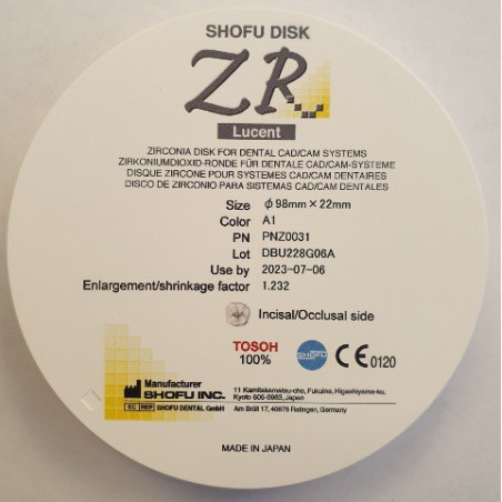 Z0031 SHOFU DISK ZR LUCENT 22MM A1